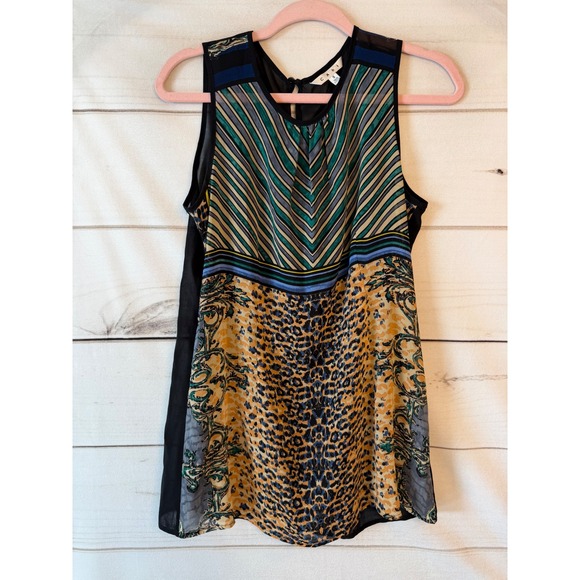 CAbi Tops - Cabi Womens Mixed Media Sleeveless Top Style 565 Animal Print Stripe Multi Small